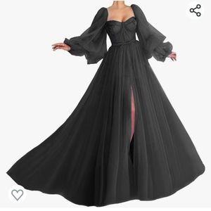 Marsen black puffy sleeve dress